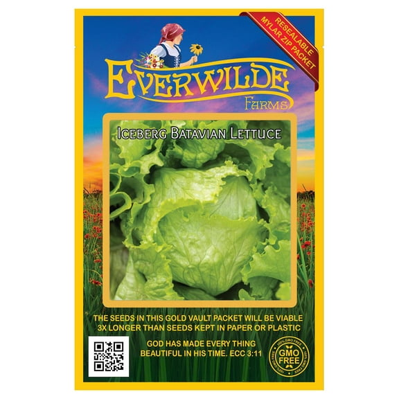 Everwilde Farms - 1000 Iceberg Batavian Lettuce Seeds - Gold Vault Jumbo Bulk Seed Packet