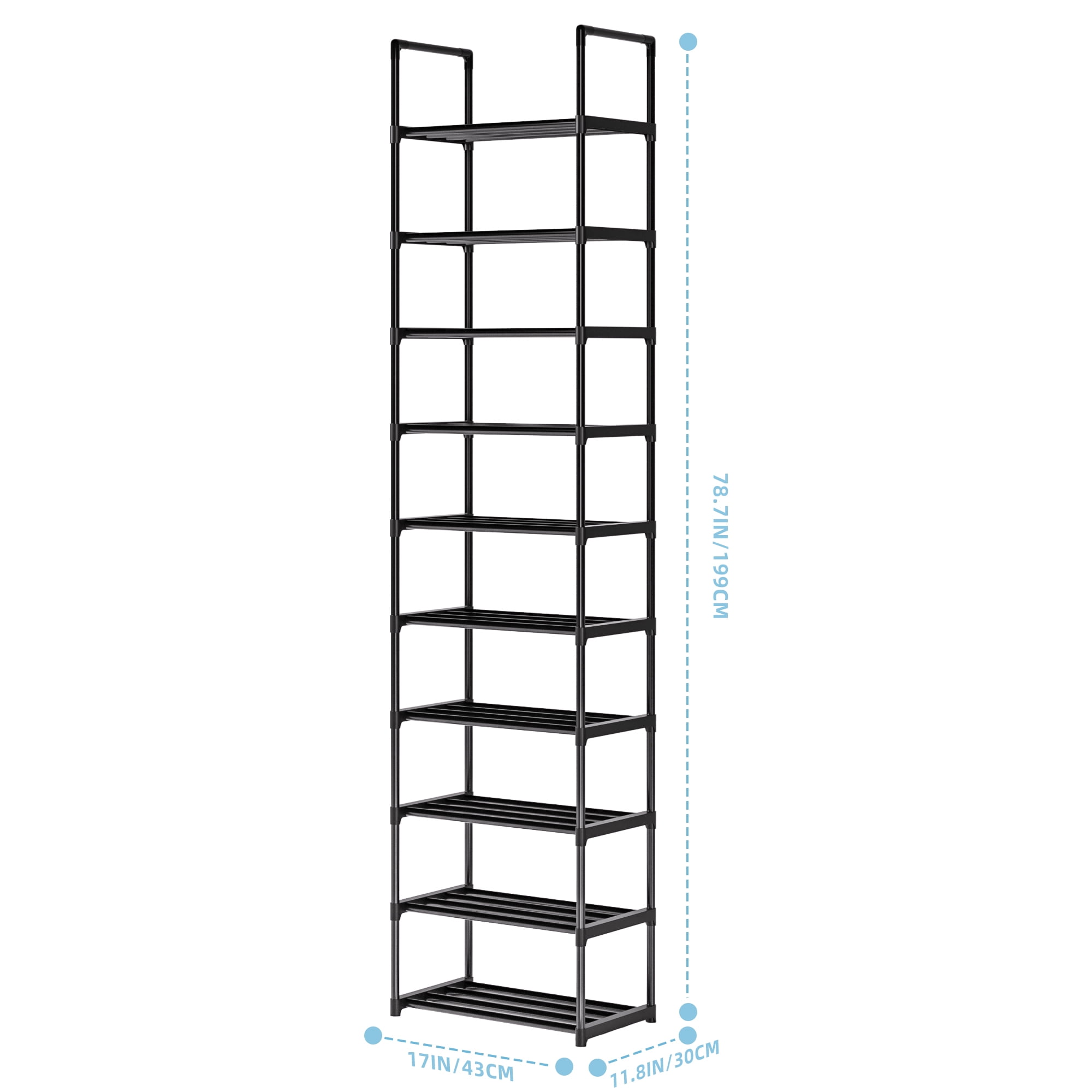 10 Tier Tall Shoe Rack, Sturdy Narrow Metal Shoe Rack Organizer for 20-25 Pairs, Save Space Shoe Racks for Closets, Bedroom, Garage, Bathroom, Large Capacity Shoe Shelf