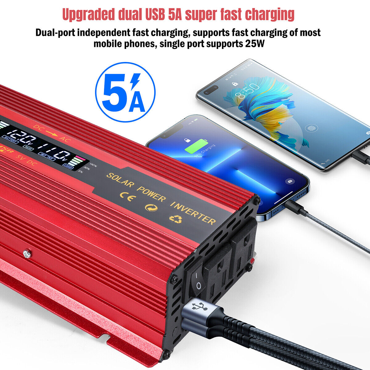 7000W Inversor de corriente para Carro Auto Convertidor solar DC 12/24V a AC110V