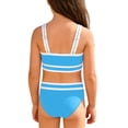 thumbnail image 4 of FINALGANG Girls 2 Piece Swimsuit Set Kids Spaghetti Strap Contrast Trim Top High Waist Stretchy Swim Briefs For Summer Daily Beach Wear Sky Blue 11-12 Years, 4 of 6