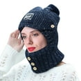thumbnail image 2 of Lroveb Winter Hats for Women Knitted Hat with Ear Protectors Fleece Lined Womens Beaniess Scarf Maskss Set 3 1 Bomber Hat, 2 of 4
