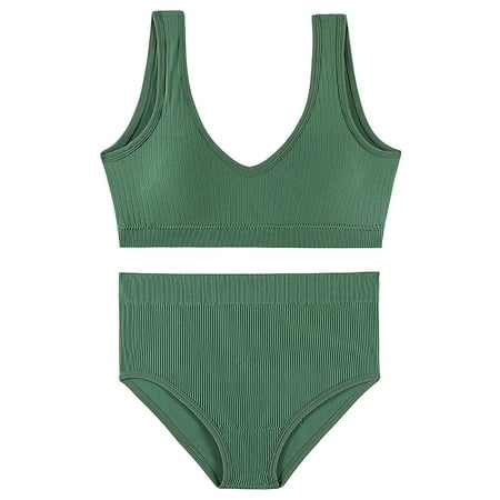 

MRULIC underwear women Women s 2 Piece Seamless Lingerie Halter No Padding Bra And Set Green + L