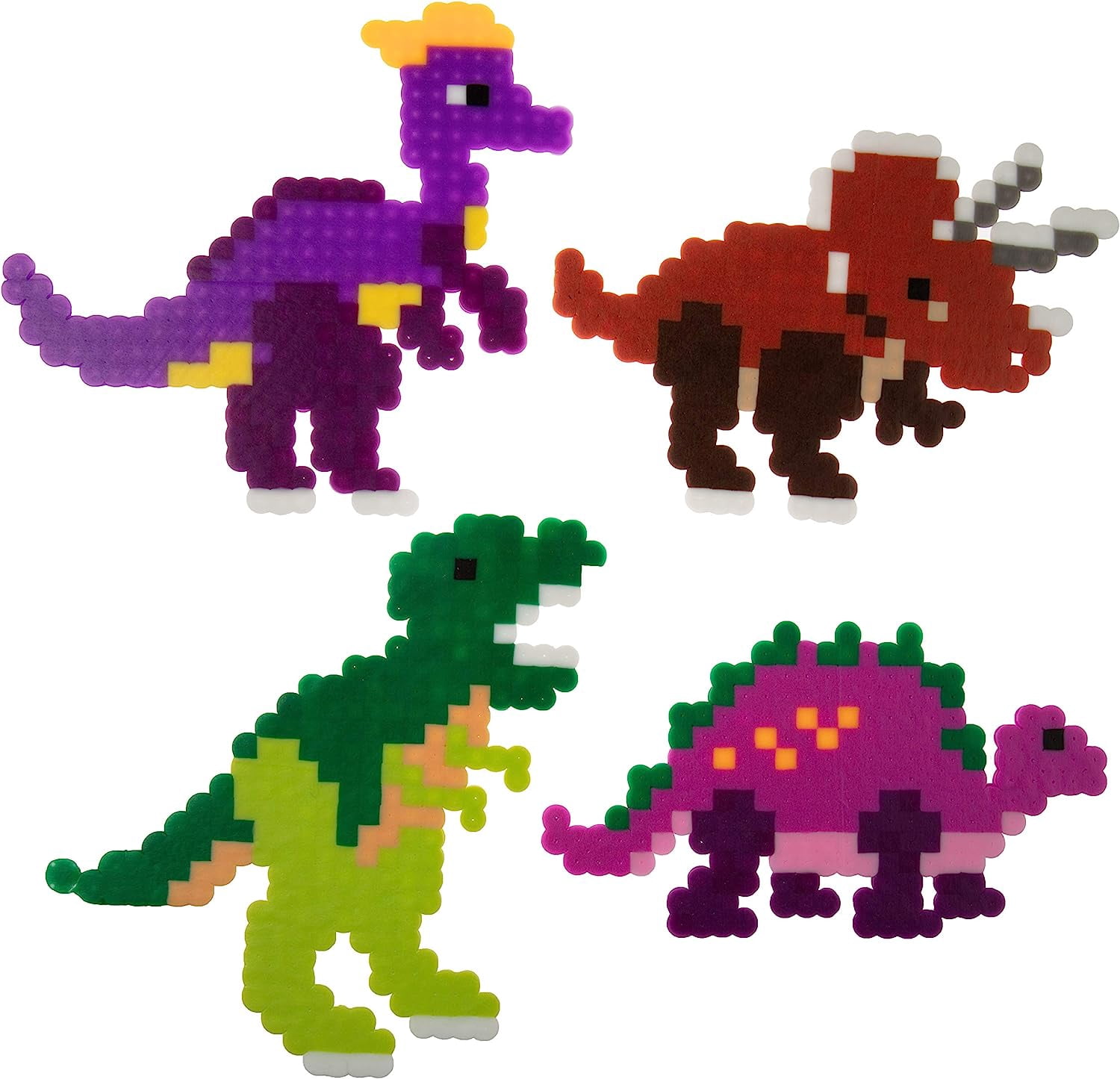 8,000pc DIY Complete Fuse Bead Kit w Carrying Case - Dinosaurs - 18 Colors, 8 Unique Templates, 4 Peg Boards, Tweezers, Ironing Paper - Works w Perler Beads, Pixel Art Color by Numbers Toy Project