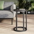 thumbnail image 1 of CorLiving Fort Worth Engineered Wood Round Top Indoor Side Table with C-Shaped Steel Base, Black Marbled, 1 of 5