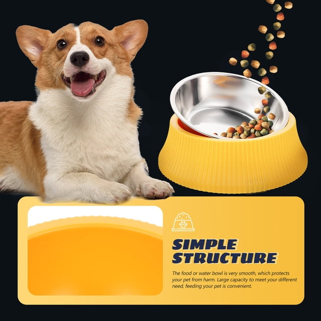 HEANUJJ 1Set Anti Fall Stainless Steel Dog Water Bowl Yellow Detachable Pet Feeding Tool