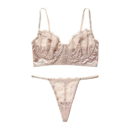 

Aayomet Plus Size Lingerie for Women Europe And The United States Sex Bra Set Women s Thong Suspender Sexy No Underwire Pink M