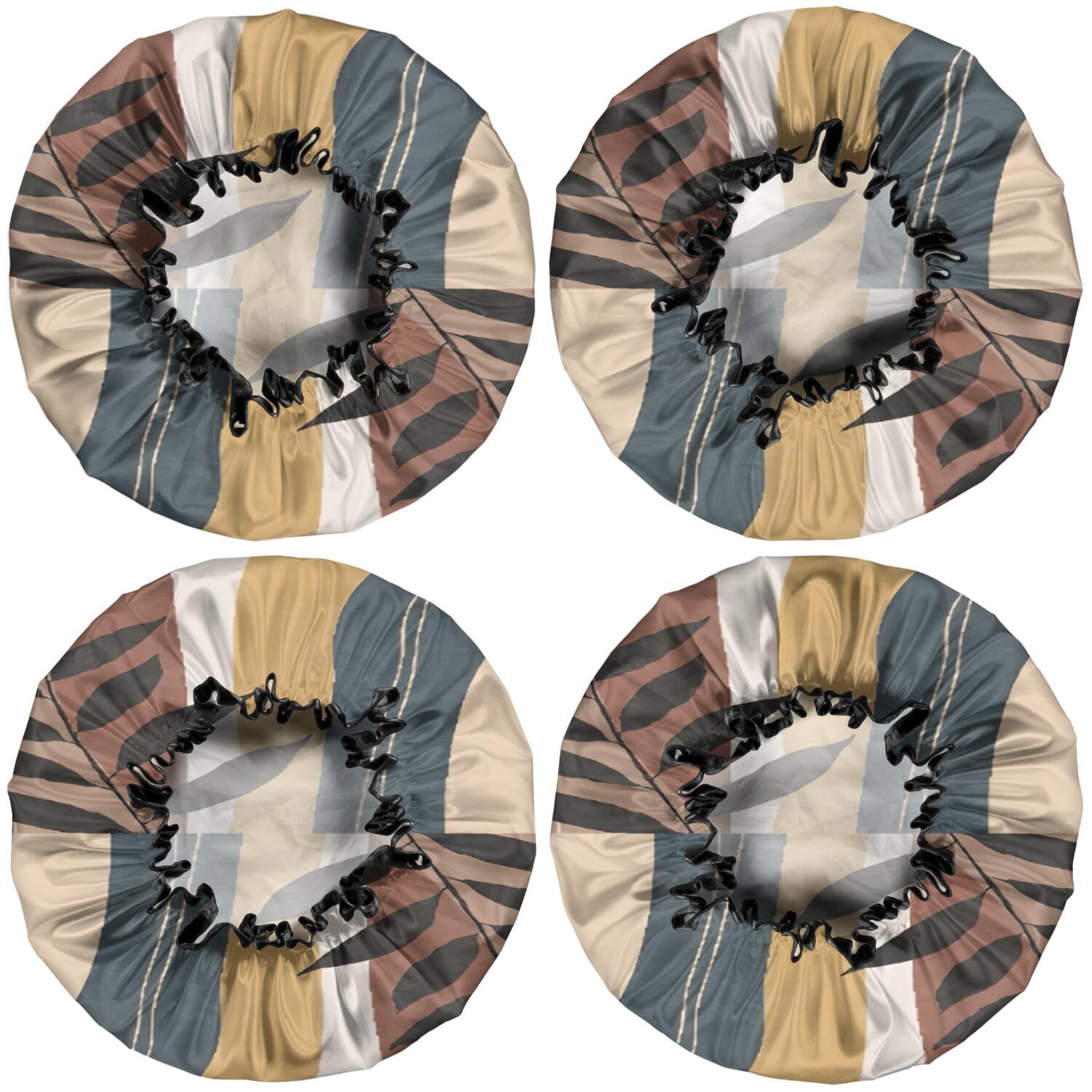 Shower Caps,Brown Boho Geometric and Plant Pattern Waterproof Shower Cap for Women 4 Pieces,Double Reusable Hair Cover for Shower PEVA Elastic Stretch Hem