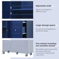 thumbnail image 6 of Kitchen Island with Solid Wood Top, Rolling Kitchen Island on Wheels,  Multi-Storage Cart with Storage Cabinet and Drop Leaf Breakfast Bar,Spice Rack, Towel Rack & Drawer, Dark Blue, 6 of 9