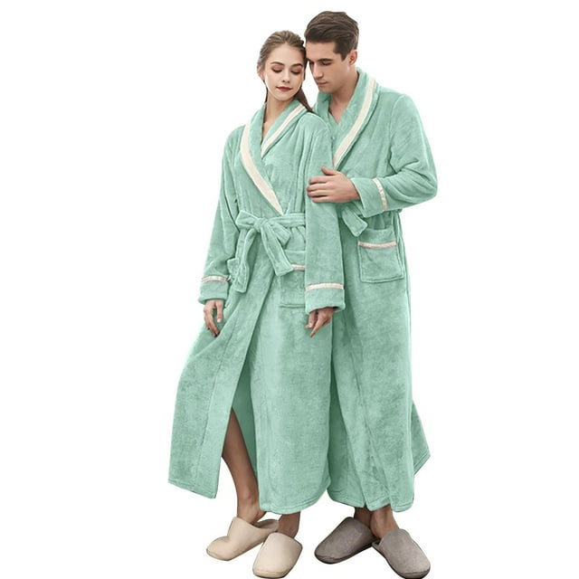 GPOECD Peignoir Femme Épaissi et Allongé Grande Taille Couple Flanelle Chaude Robe de Nuit Pyjama d'Hiver pour Femmes Vert Menthe,m