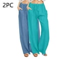 thumbnail image 2 of Sentmoon Two Piece Womens Linen Pants Plus Size Drawstring High Elastic Waist Womens Sweatpants Wide Leg Loose Solid Color Breathable Women's Pants Summer Active for Traveling or Casual Hangouts, 2 of 8
