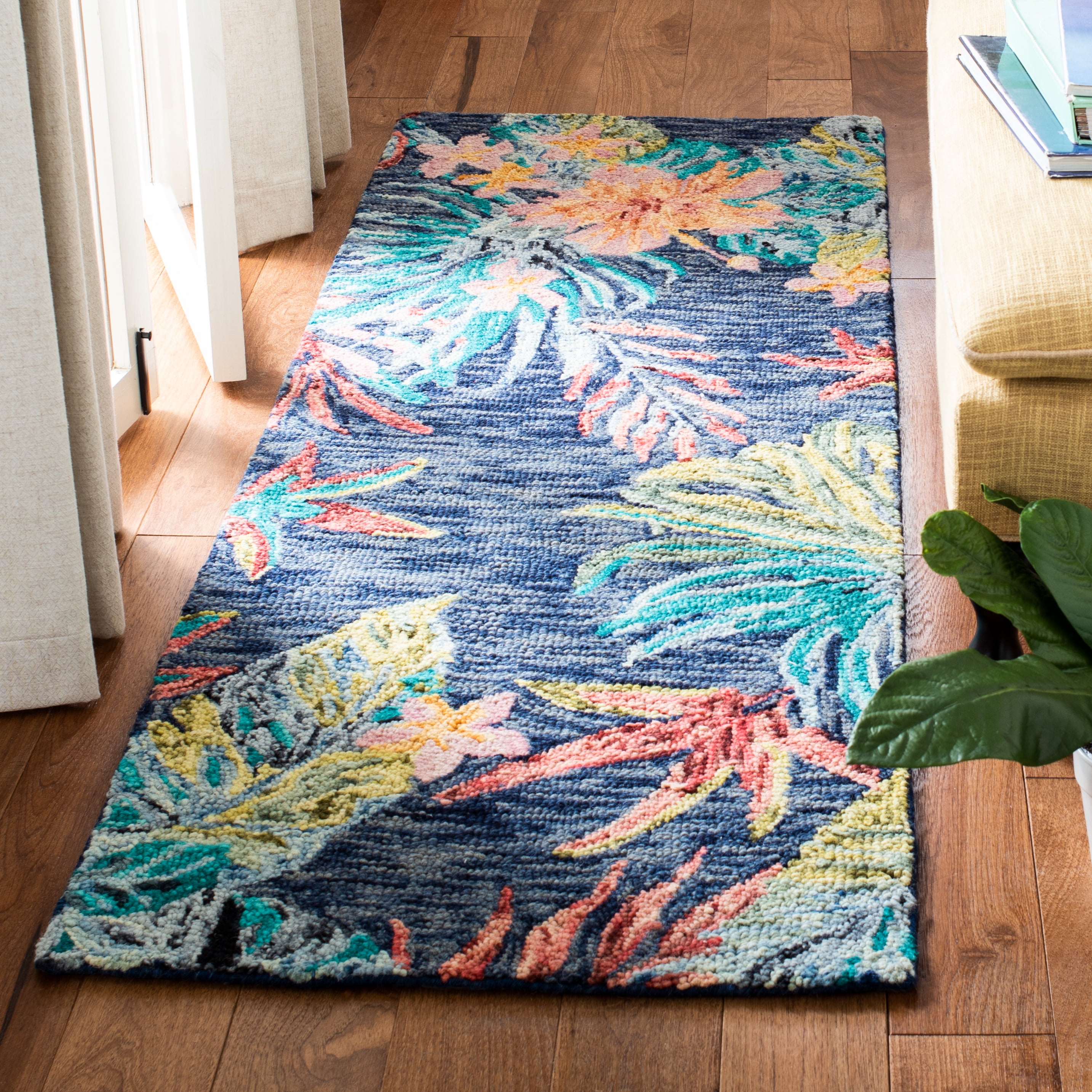 SAFAVIEH Aspen Willoughby Colorful Floral Wool Runner Rug, Blue/Pink, 2'3" x 11'