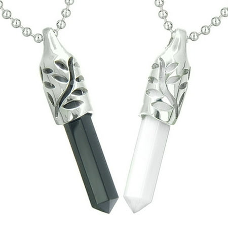 Faux Onyx Necklace - Amulets Love Couple Leaf Positive Energy Yin Yang Simulated Onyx White Simulated Cats Eye Necklaces