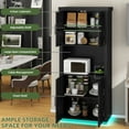 thumbnail image 3 of Uforic Kitchen Pantry Cabinet with Power Outlets & LED Lights, Farmhouse Storage Cabinet, Black, 3 of 8