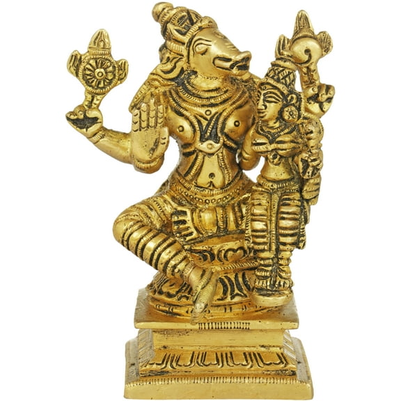 Varaha Avatar - Vishnus Boar Incarnation and Bhudevi In Brass | Handmade | Made In India - Brass Scu
