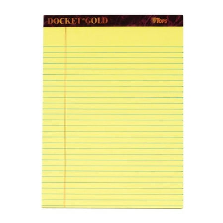 Docket Ruled Perforated Pads TOPS Docket Gold Writing Tablet, 8-1/2 x 11-3/4 Inches, Perforated, Canary, Legal/Wide Rule, 50 Sheets per Pad, 6 Pads per Pack (99707) ()