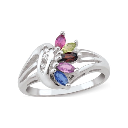 Personalized Marquise Birthstone Ring in Sterling Silver with Diamond Accents by Jewlster