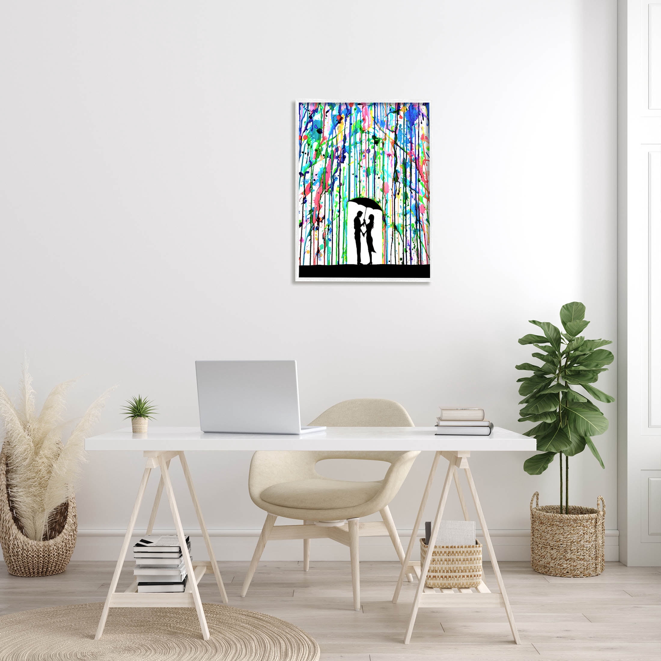 Vivid Couple Urban Drip Rainfall Abstract Graphic Art White Framed Art Print Wall Art
