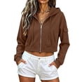 thumbnail image 3 of CAIXIA Women Cropped Cargo Pocket Full Zip Hoodie Long Sleeve Drawstring Zip Up Crop Hooded Jacket Casual Sweatshirts, 3 of 7