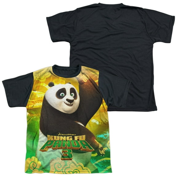 Kung Fu Panda - Po And Friends - Youth Short Sleeve Black Back Shirt - X-Large