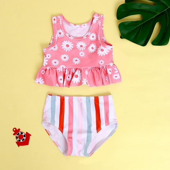 uublik Infant Swimsuit Girl 2 Piece Swimsuit Sleeveless Beach Little Daisy Ruffle Tankinis Swimwear with Shorts, Sizes 3M-3T