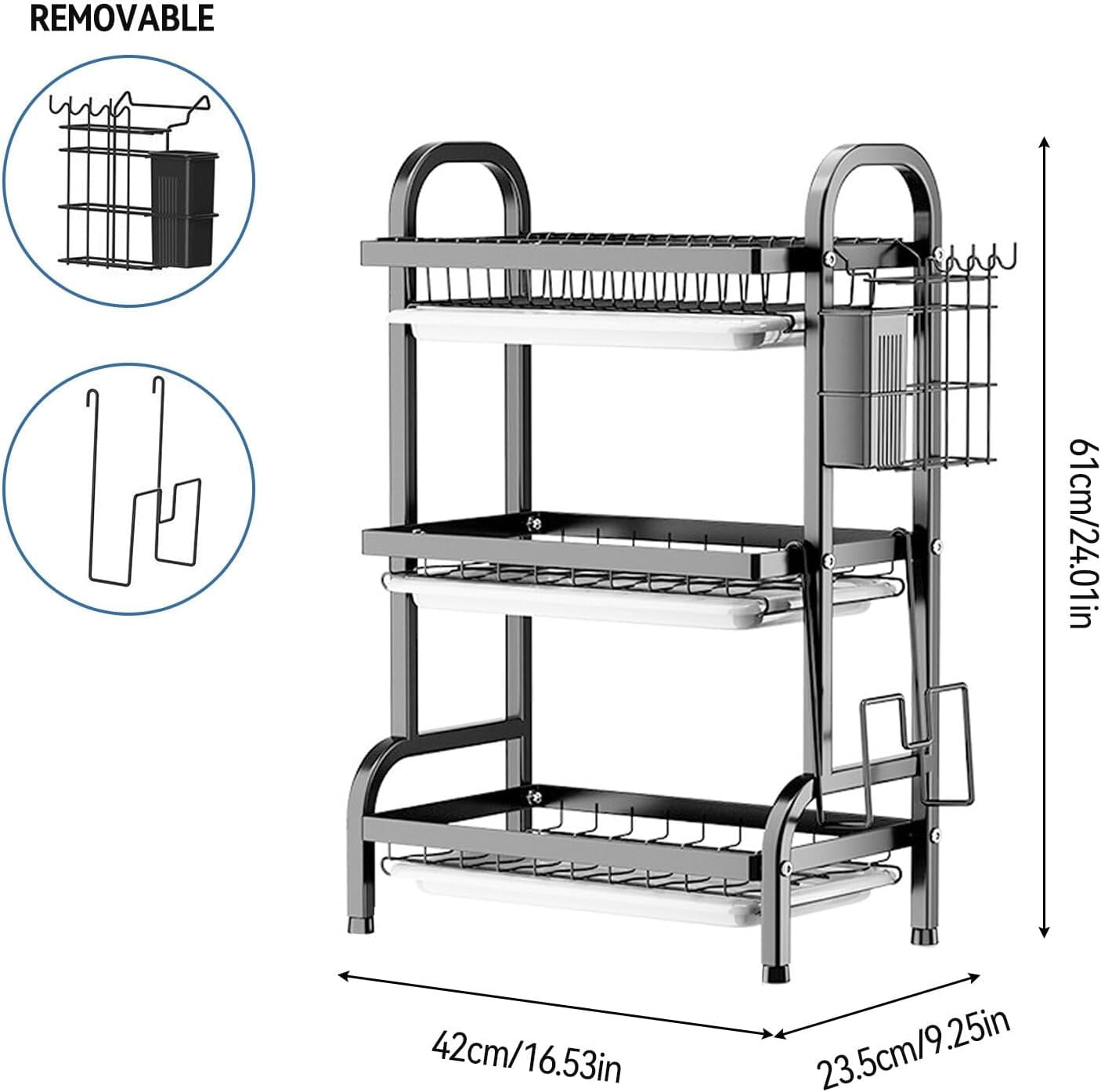 3 Tier Dish Drying Rack, Large Stainless Steel Over The Sink Dish with Drain Tray, Kitchen Dishes Drying Racks, Dish Racks for Kitchen Counter Storage (Black)$$Home Decor, Kitchen, & Other