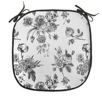 Black and White Chair Seating Cushion, Vintage Floral Pattern Victorian Classic Royal Inspired New Modern Art, Soft Seat Pads for Office with Anti-slip Backing, 16"x16", White and Black, by Ambesonne