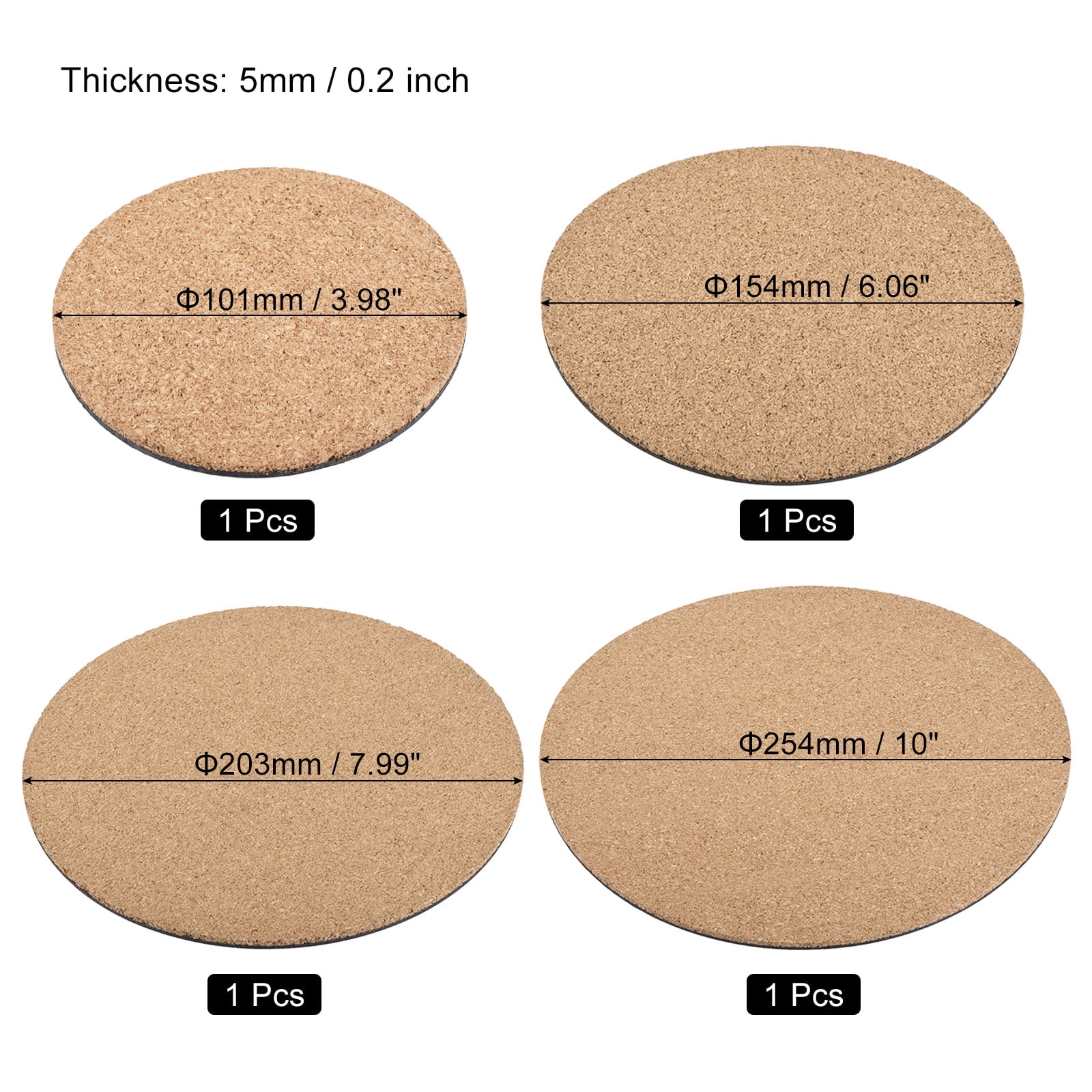 Unique Bargains 4" 6" 8" 10" Round Plastic Cork Home Plant Mat Coaster Pad 4in1 Set