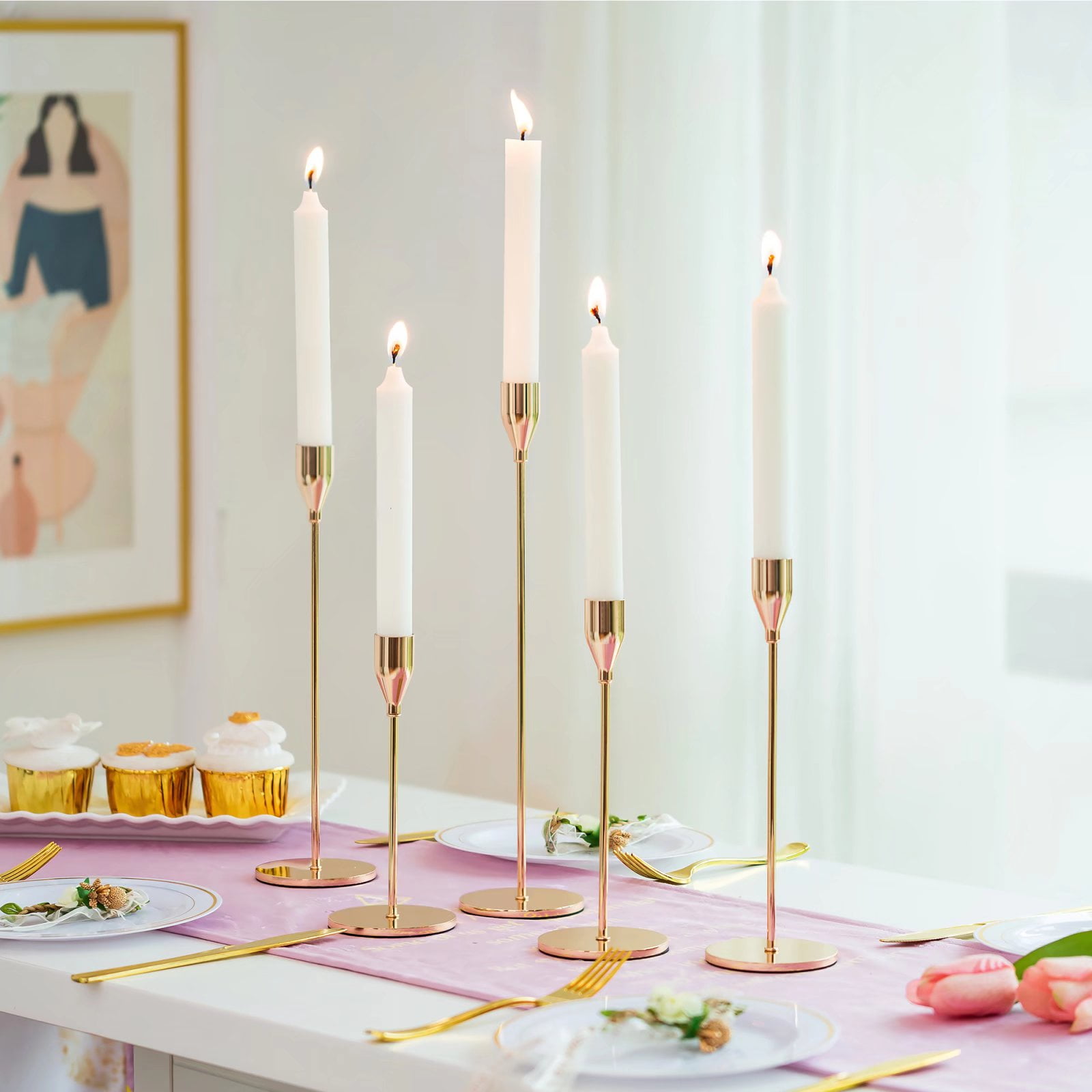 Buy Sziqiqi Gold Taper Candle Holders Candlestick Holder for Wedding ...