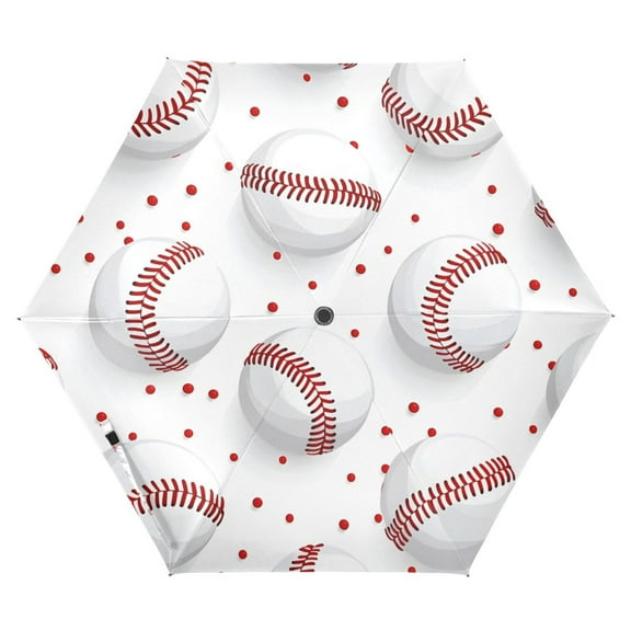ALAZA Baseball on White UPF 50  Compact Folding Umbrella for Rain Travel Umbrella Packable