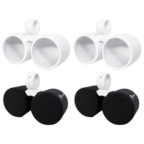 (2) Rockville DMAC80W Dual 8" White Aluminum Wakeboard Tower Speaker Pods Covers