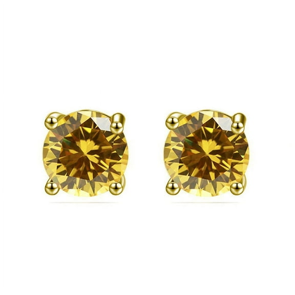 Bonjour Jewelers 14k Yellow Gold Plated Created Citrine Round Stud Earrings 6mm