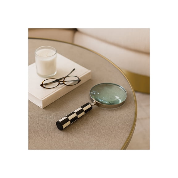 Decorative Magnifying Glass with Geometric Handle for Home Decor - Elegant Office Desk Accessory, Living Room, or Shelf Accent - Ornament for Coffee Table Decor or Entryway - 1", Black & White