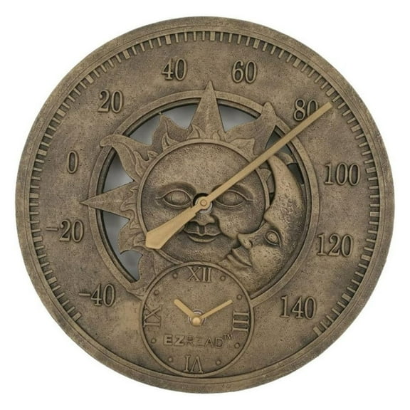 Consumer Products 850-0051 Fahrenheit Thermometer/Clock with Sun and Moon 12"