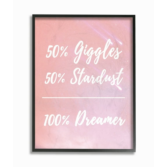 Stupell Industries Pink Atmosphere Giggles Stardust Dreamer Space Typography Painting Black Framed Art Print Wall Art, 16 x 20