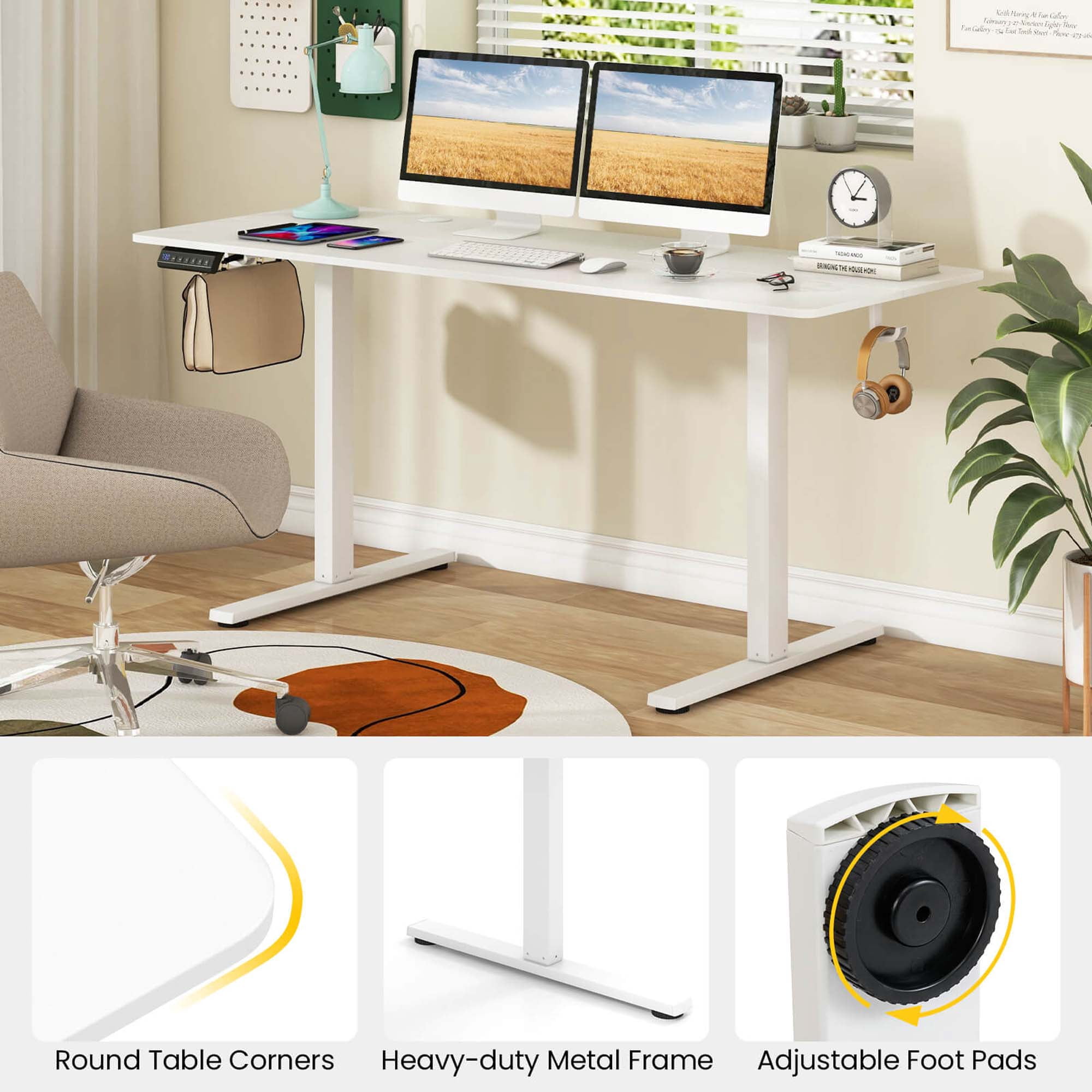 Costway 63 x 24 Inch Sit Stand Desk Height Adjustable Electric Standing Desk White