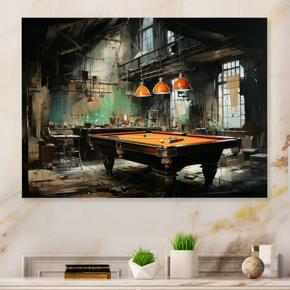Designart "Industrial Billiards A Game in Progress III" Sports Metal Wall Art