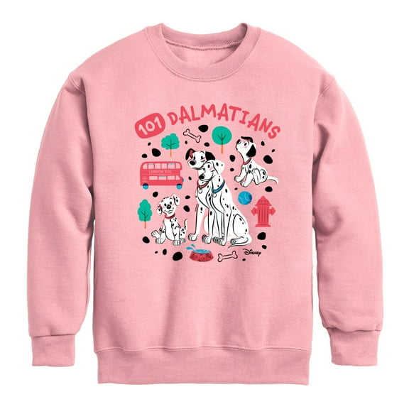 Disney - 101 Dalmatians Animated - Collage of Dalmatian Family - Youth Crewneck Fleece Sweatshirt