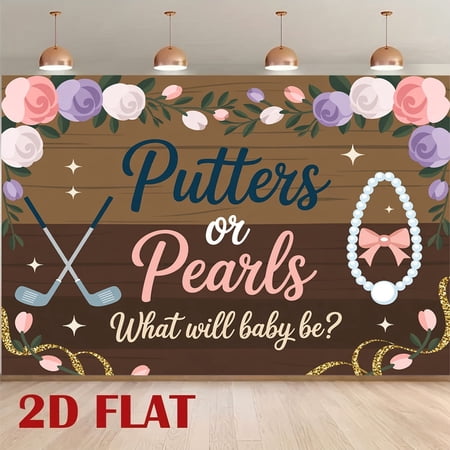 Putters or Pearls Gender Reveal Backdrop What Will Baby Be Background Rustic Wooden Board Floral He or She Gender Reveal Party Decorations Supplies Cake Table Banner Photo Booth Props