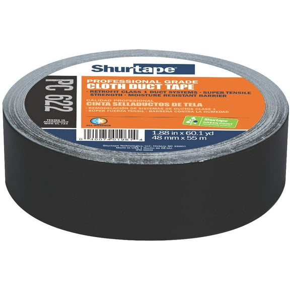 Shurtape PC 622 Heavy Duty Premium Grade Stucco Duct Tape, Protects Windows and Doors During Stucco Application, 48mm x 55 Meters, Black, 1 Roll (145083) CA1