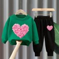 thumbnail image 2 of Tao Tao Toddler Girls Boys Sweatsuit - Valentine's Day Heart Print Child Clothes, Long Sweatshirt And Sweatpants Fall Outfit Green 12 Months, 2 of 4