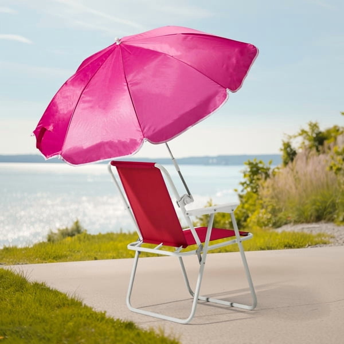 Alvantor Folding Beach Chair with Umbrella, 265 lb Capacity, Pink, 1 Pack