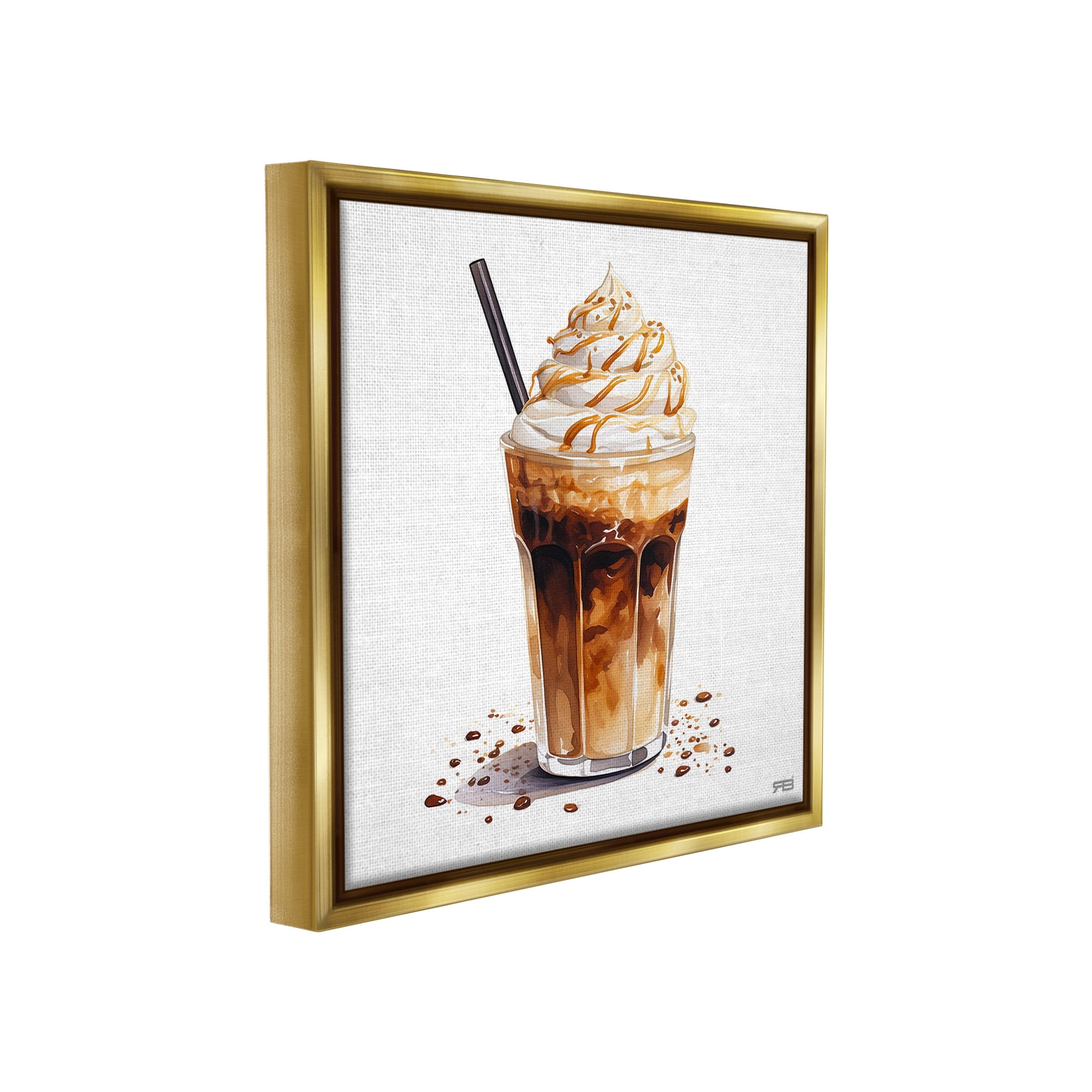 Stupell Industries Coffee Dessert Drink Food & Beverage Painting Gold Floater Framed Canvas Art Print Wall Art, 18 x 18
