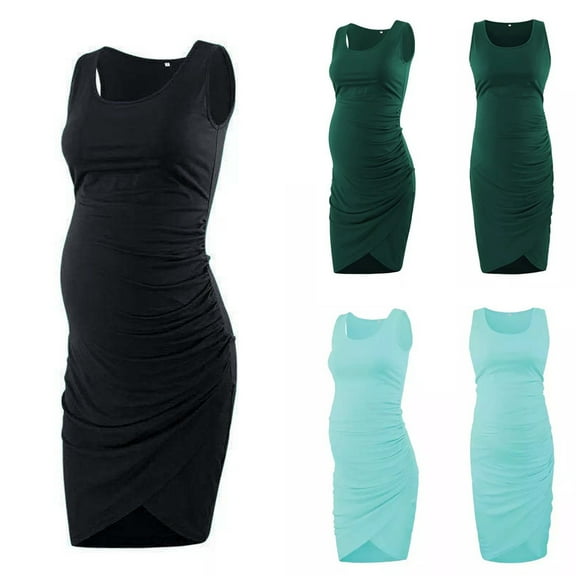 THDHVS Maternity Dress,Baby Shower Dress,Women Sleeveless Tank Maternity Dress Pregnancy Square Neck Casual Baby Shower Clothes Black M