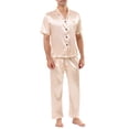 thumbnail image 2 of Unique Bargains Men's Button Down Satin Pajama Sets Short Sleeves Nightwear Large Rose Gold, 2 of 5