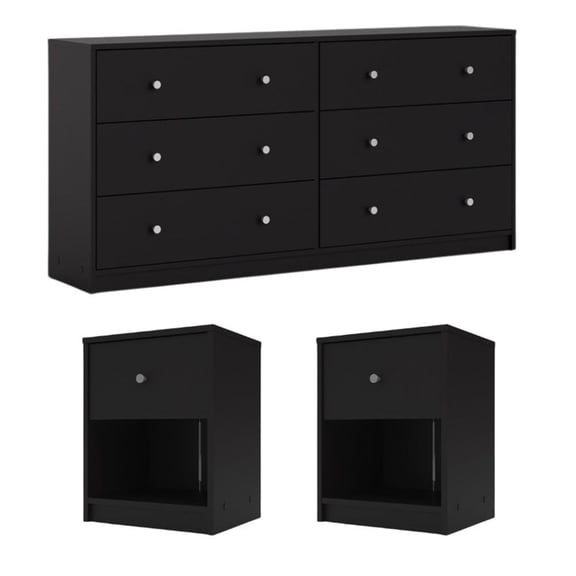 Pemberly Row 3PC Engineered Wood Dresser and Nightstands Bedroom Set in Black