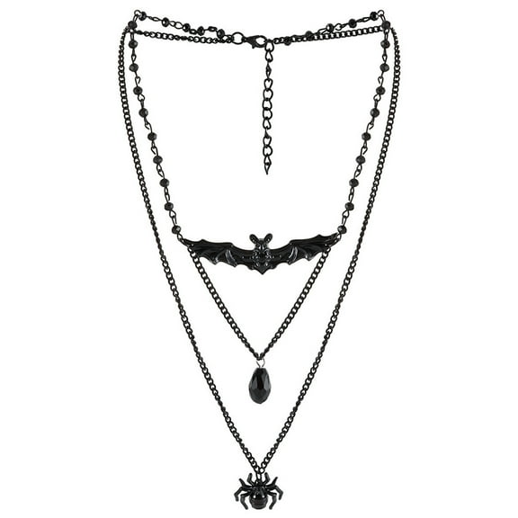 Halloween Gothic Bat and Spider Pendant Vintage Double-Layer Choker Necklace