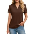 thumbnail image 2 of Women's Short Sleeve V Neck Polo Shirts Summer Collared Tops Casual Loose Tees Tops,Coffee XXL, 2 of 5