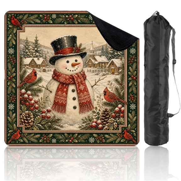 31.5" x 31.5" Mahjong Mat with Carrying Bag Vintage Snowman Cardinals Non-Slip Noise Reduction Game Mat for American Mahjong Table Cover Game Night Decor Hostess Gift