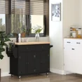 thumbnail image 5 of Kitchen Island Cart with Rubber Wood Top, Rolling Kitchen Island Table with Drawers, Adjustable Shelves, Spice Rack & Towel Rack — Black, 5 of 6