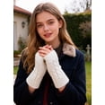thumbnail image 4 of Deago 2 Pairs Women Winter Warm Knit Fingerless Gloves Hand Crochet Thumbhole Arm Warmers Mittens (White), 4 of 9